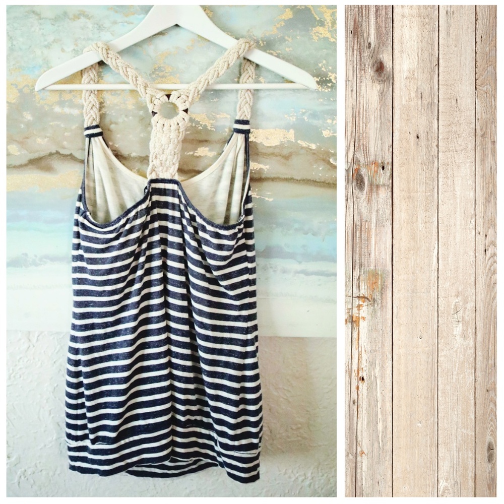 Allen B blue and cream striped tank